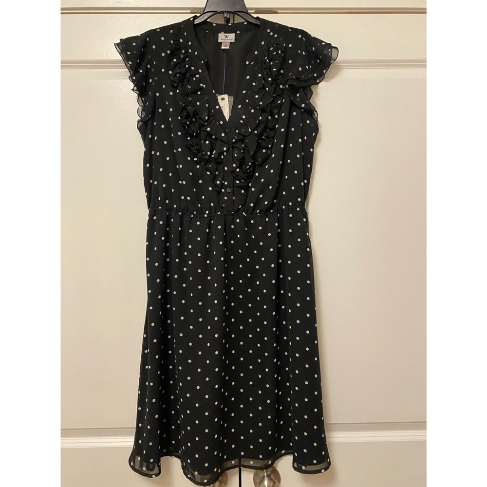 Worthington Black and White Polka Dot Dress, Size 12, New w/Tags